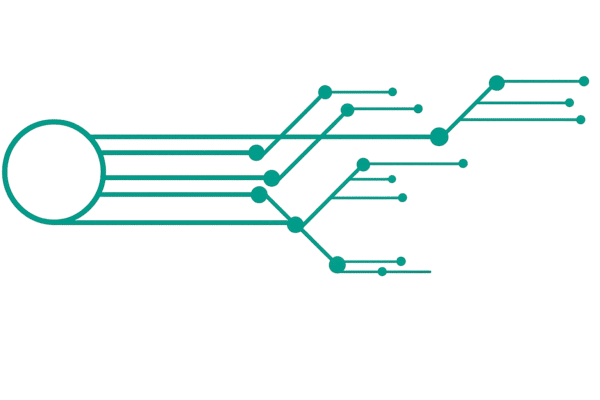 teal circuit design with branching nodes